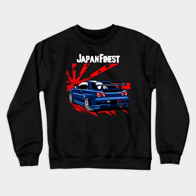 Nissan Skyline R 34 Blue JDM Crewneck Sweatshirt by aredie19